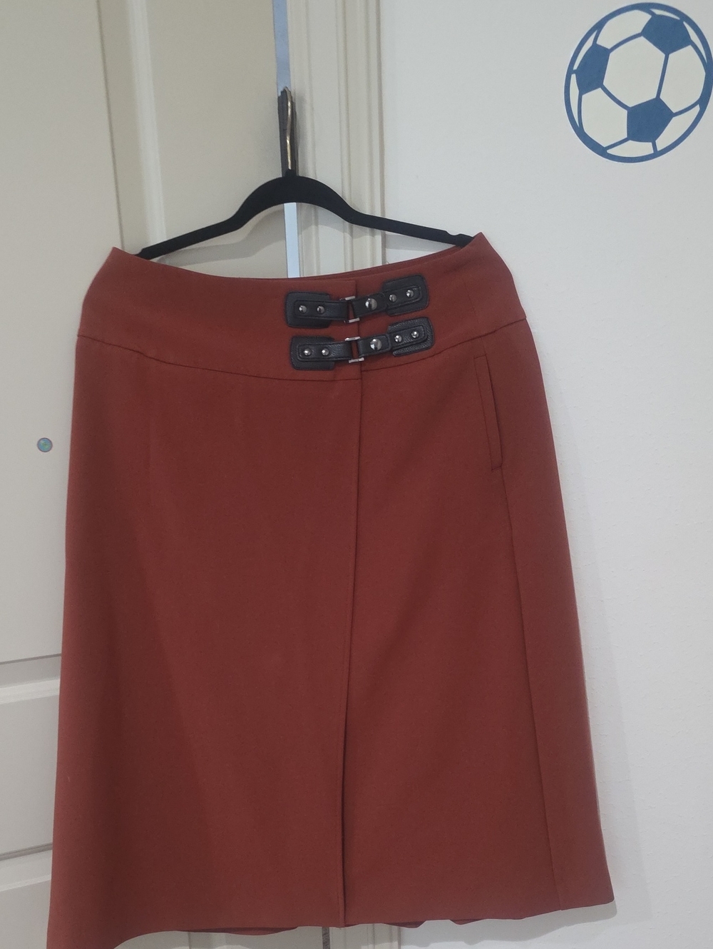Marks & Spencer Rust Brown A-Line Skirt with Dual Buckle Detail